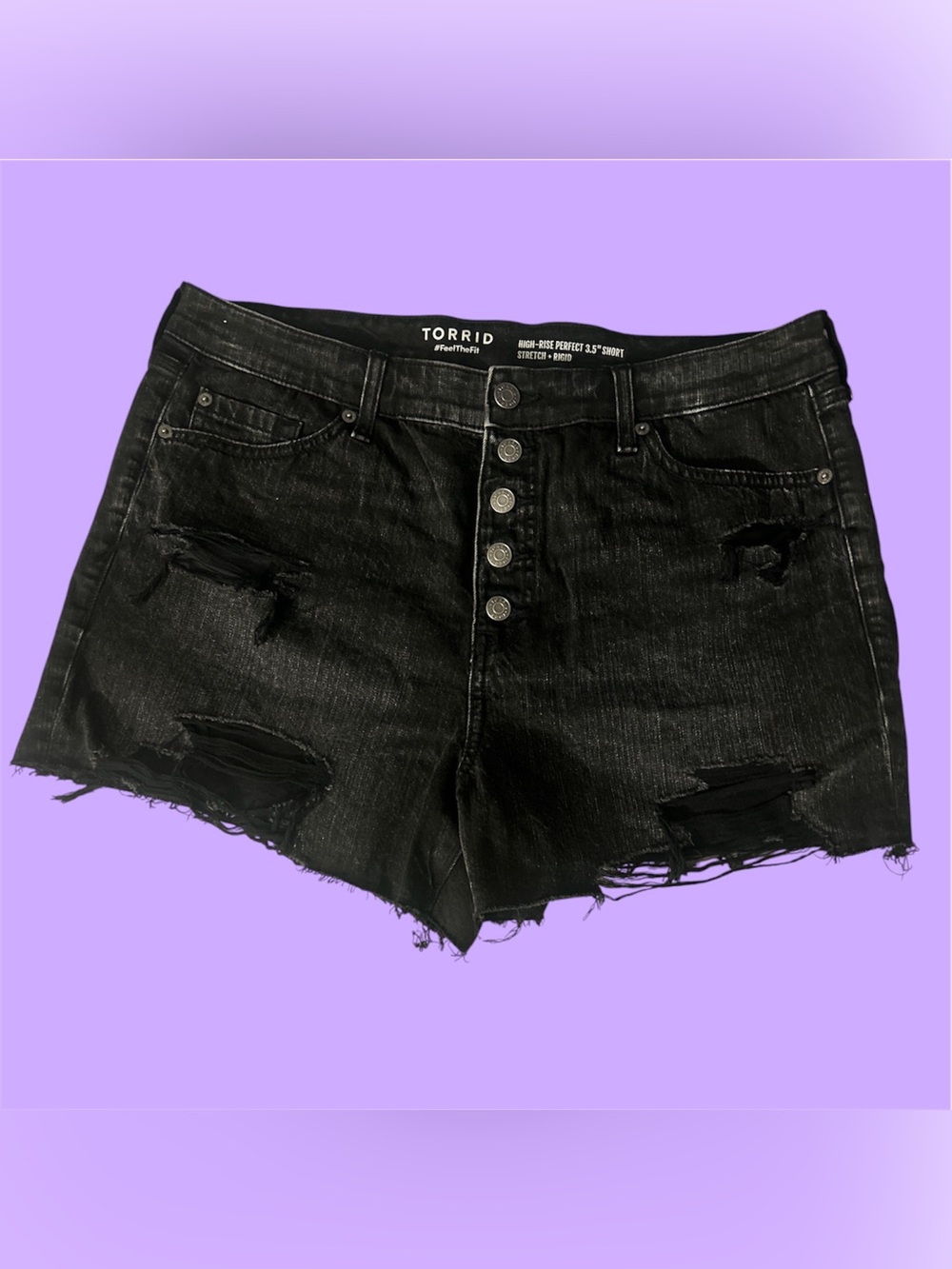 Torrid Black Stretch and Rigid 3.5 High Rise Button Fly Shorts Sz16